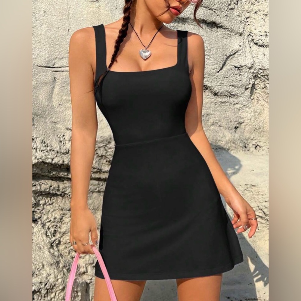 Black Skort Mini Dress with Built-in Shorts Sleeveless Size S